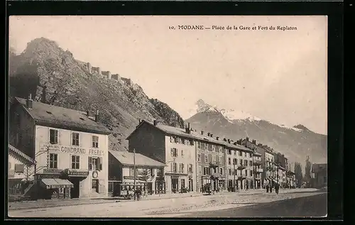 AK Modane, Place de la Gare et Fort du Replaton
