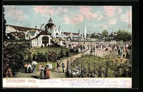 AK Düsseldorf, Ausstellung 1902, Hauptindustriehalle mit Fontaine