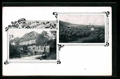 AK Olsbach b. Offenburg, Teilansicht mit Kirche, Gebäudeansicht