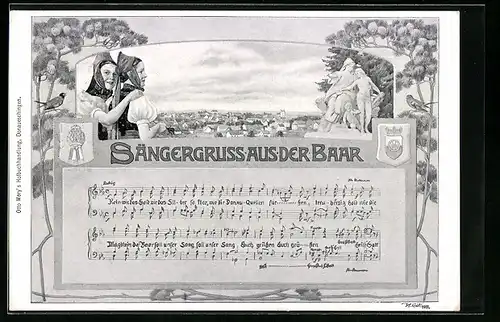 AK Donaueschingen, VI. Badisches Schwarzwaldgau-Sängerfest-60. Stiftungsfest und der Fahnenweihe der Liedertafel 1910