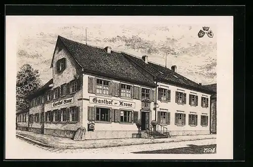 Künstler-AK Singen-Hohentwiel, Scheffel-Hotel Zur Krone von Gustav Mayer