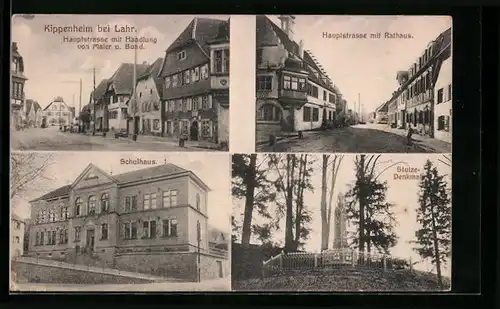 AK Kippenheim bei Lahr, Hauptstrasse mit Handlung Maier u. Bund, Stulze-Denkmal, Schule