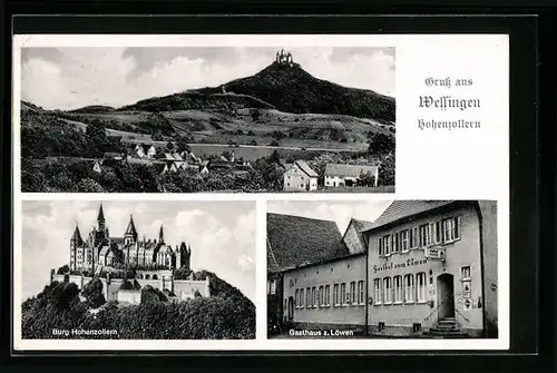 AK Wessingen /Hohenzollern, Gasthof zum Löwen, Ortsansicht, Burg Hohenzollern