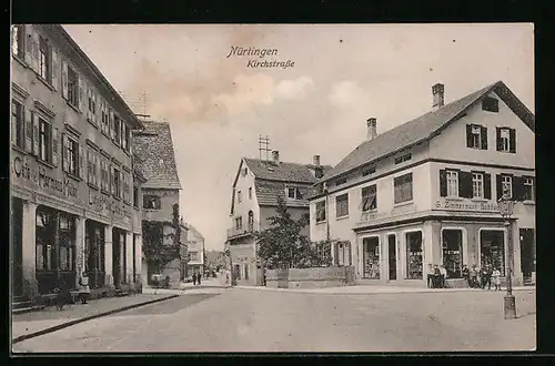 AK Nürtingen, Kirchstrasse mit Cafe Hermann Müller