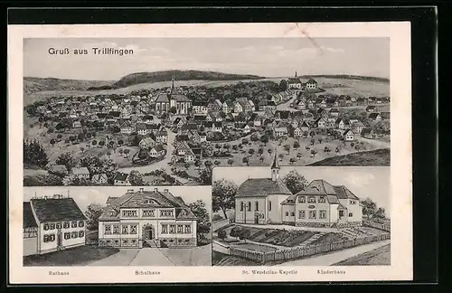 AK Trillfingen, Ortsansicht aus der Vogelschau, Rathaus und Schulhaus