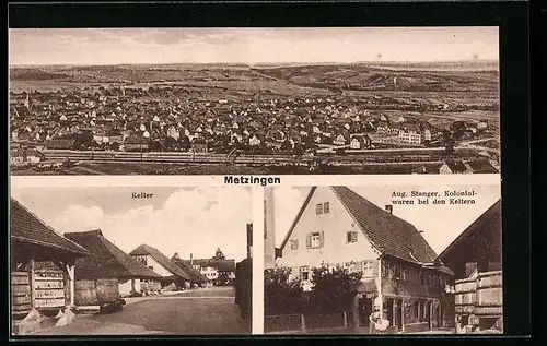 AK Metzingen, Gesamtansicht, Kelter, Kolonialwaren Stanger