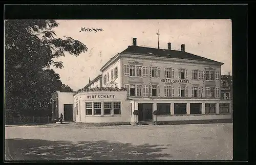 AK Metzingen, Hotel Sprandel, Strassenansicht