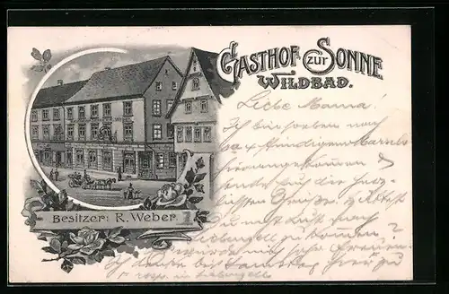 Künstler-AK Wildbad, Gasthof zur Sonne, Besitzer R. Weber