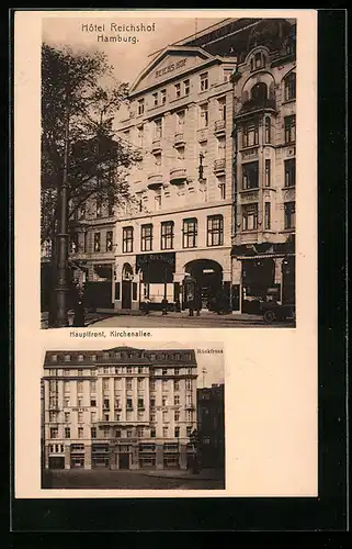 AK Hamburg-St.Georg, Hotel Reichshof, Hauptfront Kirchenallee