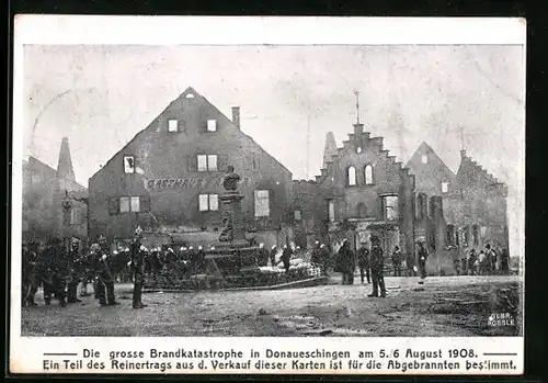 AK Donaueschingen, Brandkatastrophe 1908