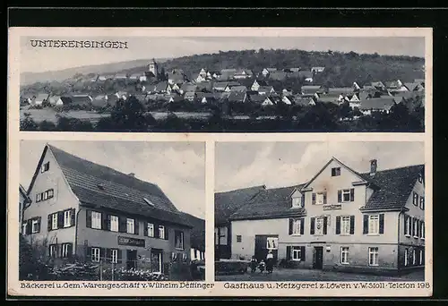 AK Unterensingen, Gasthaus & Metzgerei zum Löwen, Bäckerei und Gemischt-Warengeschäft von Wilhelm Dettinger, Teilansicht