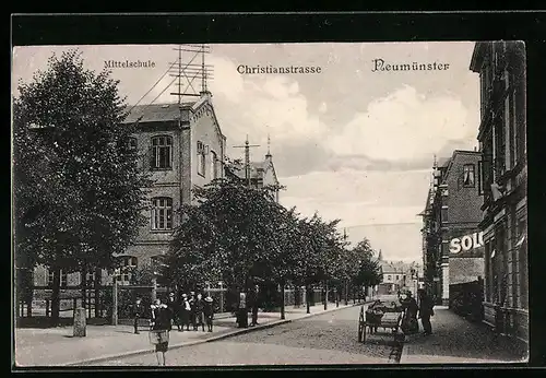 AK Neumünster, Christianstrasse mit Mittelschule