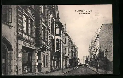 AK Neumünster, Holstenstrasse mit Cigarren-Fabrik