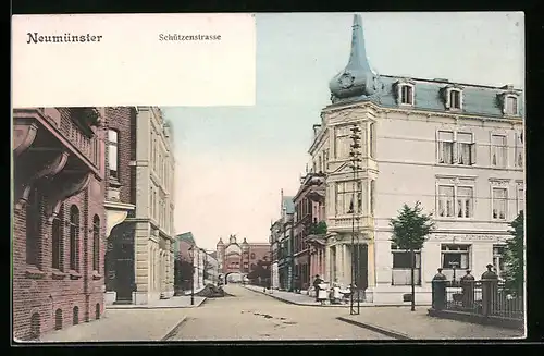 AK Neumünster, Schützenstrasse mit Cafe zum Mühlenhof