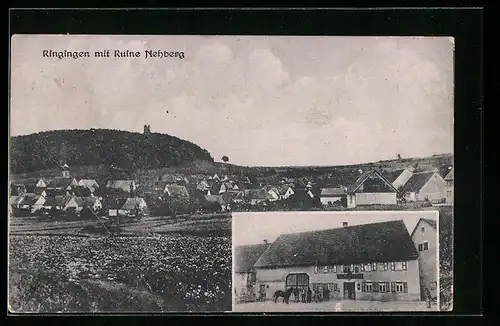 AK Ringingen, Gasthof, Teilansicht mit Ruine Nehberg