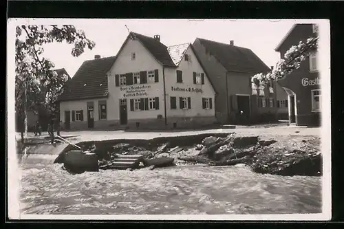 Foto-AK Nürtingen, Hochwasser an der Bäckerei Schloh 1931