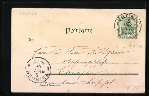 Lithographie Nürtingen, Hohen-Neuffen, Seminar, Brunnen