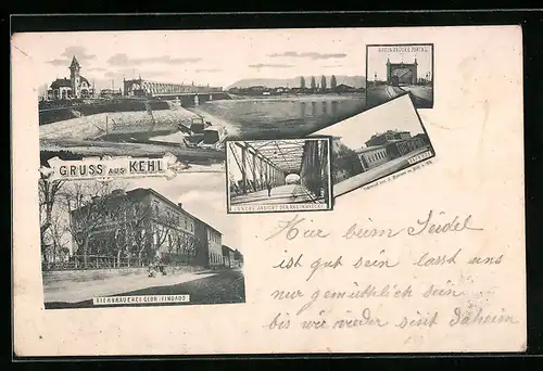 AK Kehl am Rhein, Bierbrauerei Gebr. Fingado, Rheinbrücke Portal