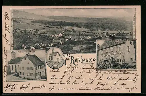 AK Ratshausen, Totalansicht, Kirche & Pfarrhaus, Handlung Mutscheller