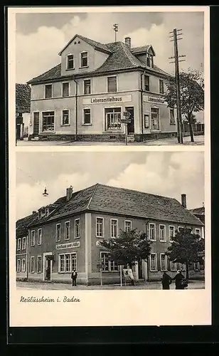 AK Neulussheim, Ortspartie mit Gasthaus Zum Adler und Lebensmittelhaus