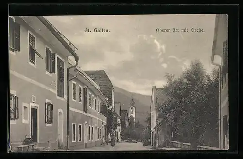 AK St. Gallen, Oberer Ort mit Kirche, Strassenpartie