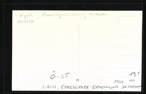 Foto-AK Ligist, Ehrenbürger-Ernennung Dr. Stephan mit Publikum und Schutzmännern