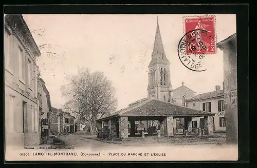 AK Lamothe-Montravel, Place du Marché et l'Église