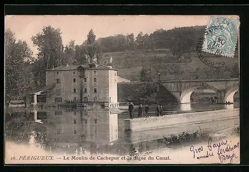 AK Périgueux, Le Moulin de Cachepur et la digue du Canal