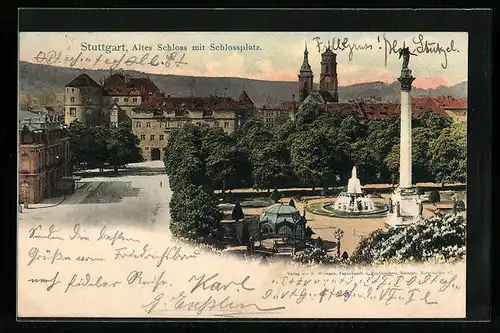 AK Stuttgart, Altes Schloss mit Schlossplatz