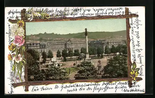 AK Stuttgart, Schlossplatz aus der Vogelschau