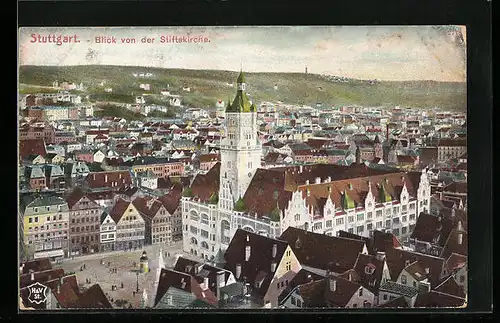 AK Stuttgart, Blick von der Stiftskirche