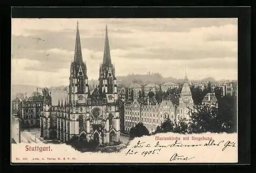 AK Stuttgart, Marienkirche mit Umgebung