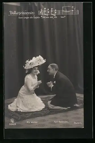 AK Dollarprinzessin, Operettenszene, Darsteller Mia Weber & Karl Bachmann