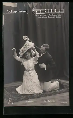 AK Dollarprinzessin, Operettenszene mit Darsteller Mia Werber & Carl Bachmann