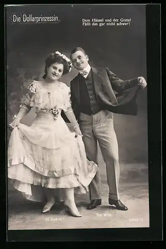 AK Dollarprinzessin, Operettenszene mit Darstellern Frl. Seubert & Herr Wehle