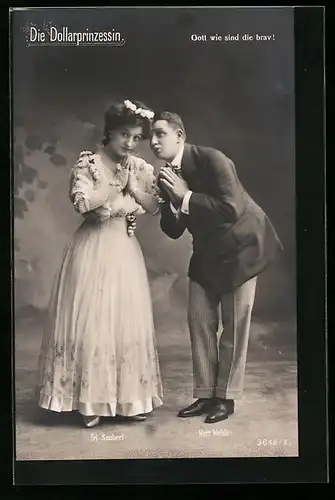 AK Dollarprinzessin, Operettenszene mit Darstellern Frl. Seubert & Herr Wehle