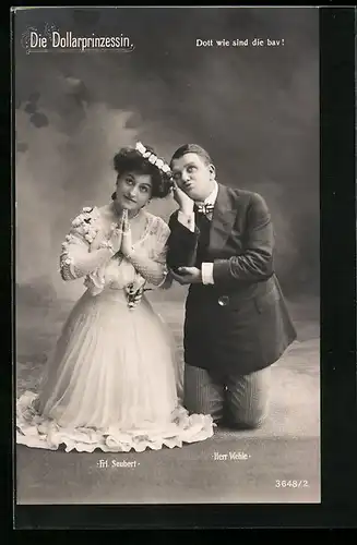 AK Dollarprinzessin, Operettenszene mit Darstellern Frl. Seubert & Herr Wehle