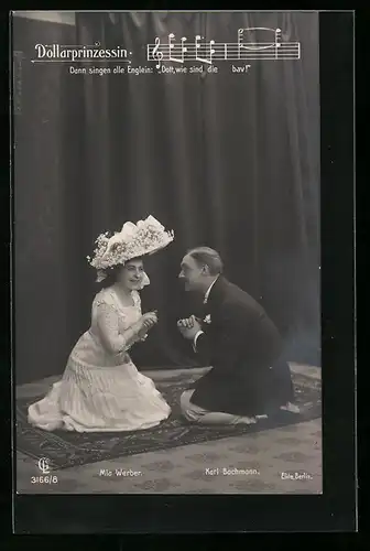 AK Dollarprinzessin, Operettenszene mit Darstellern Mia Werber & Karl Bachmann