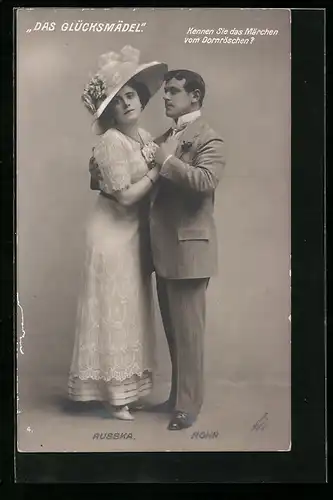 AK Das Glücksmädel, Operettenszene mit Darstellern Russka & Rohr