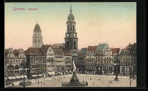 AK Dresden, Strassenbahn am Altmarkt