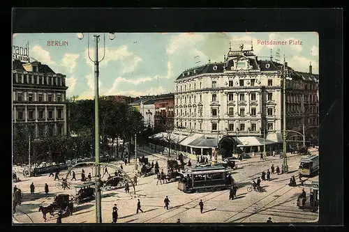 AK Berlin, Potsdamer Platz mit Strassenbahn