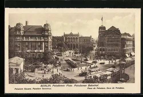 AK Berlin, Potsdamer Bahnhof, Potsdamer Platz mit Strassenbahn