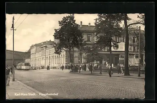 AK Karl-Marx-Stadt, Strassenbahn am Hauptbahnhof