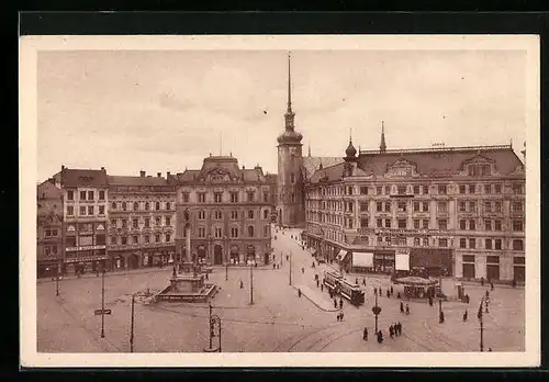 AK Brünn, Strassenbahnverkehr auf dem Freiheitsplatz