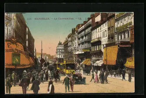 AK Marseille, la Cannebière, Tramway