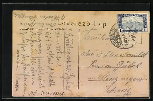 AK Budapest, Strassenbahnen auf dem Elisabethring