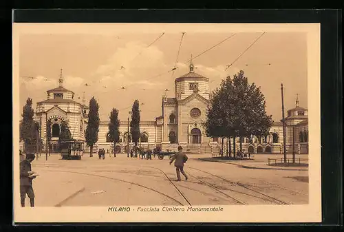 AK Milano, Facciata Cimitero Monumentale, Strassenbahn
