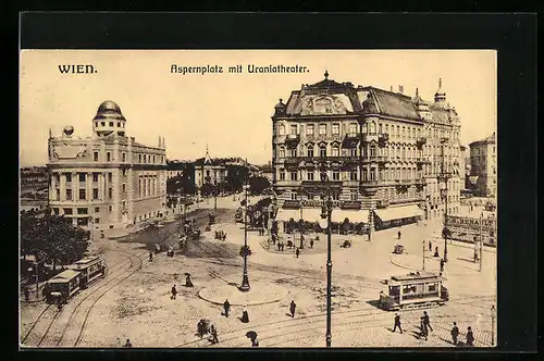 AK Wien, Aspernplatz mit Strassenbahnverkehr