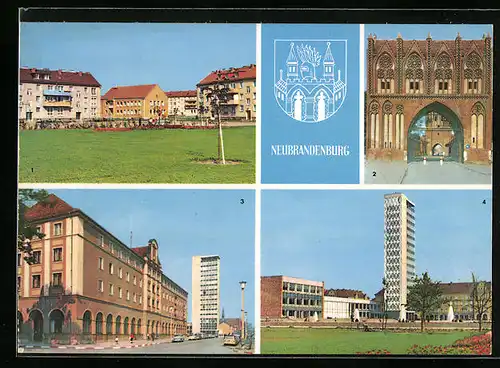 AK Neubrandenburg, Neubauten in der Südstadt, Stargarder Tor, Hotel Zu den vier Toren mit Blick zum Hochhaus