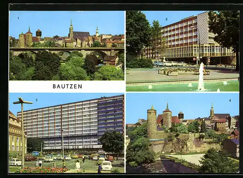 AK Bautzen, HO-Café Lubin, Friedensbrücke, Wohnhochhaus am Platz der Roten Armee, Alte Wasserkunst